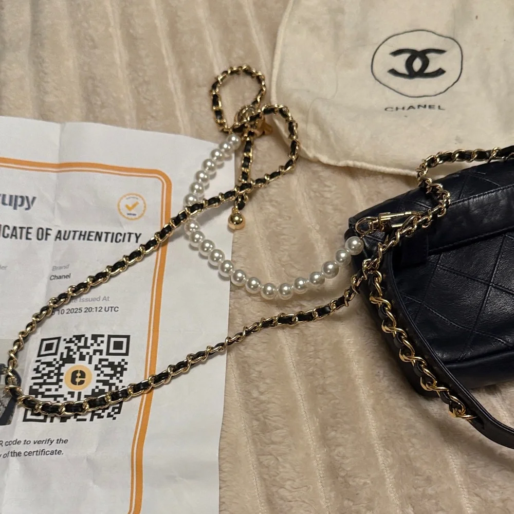 Chanel Mini Quilted Leather Pearl Chain Belt Bag Black Gold Hardware - Picture 10 of 17